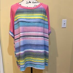 e.Luna Colorful Striped Raglan Sleeve Top, 3X